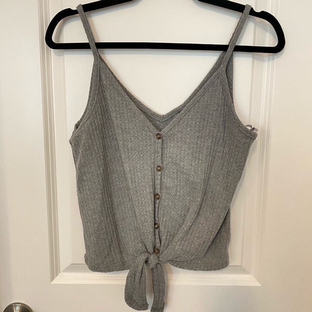 TAGS ON GREY WAFFLE KNIT TANK